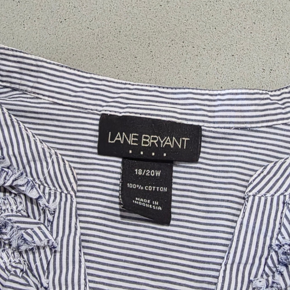 Lane Bryant Blue White Striped Ruffle Bib Tunic Shirt 100% Cotton Plus 18/20W - Picture 10 of 10